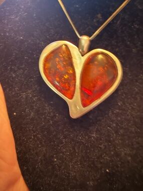 Big & Beautiful 2” inch Citrine .925 Sterling Silver Heart Pendant Necklace